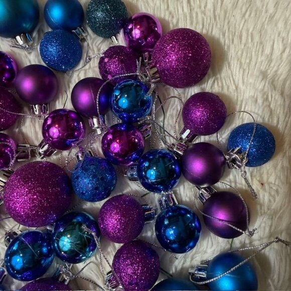 47pc Blue Purple Teal Magenta Matte & Sparkle Break Resistant Ornament Set - Picture 3 of 12